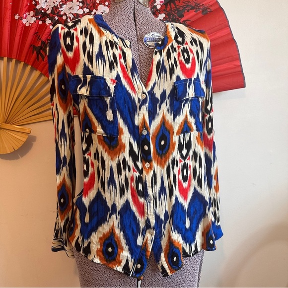 Anthropologie See U Soon Blue Red Orange Blouse - Picture 2 of 8